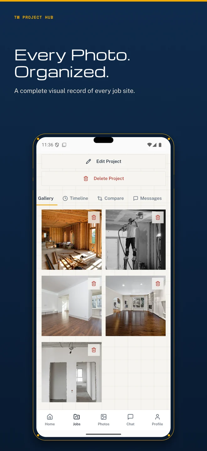 Every photo organized. A complete visual record of every job site.