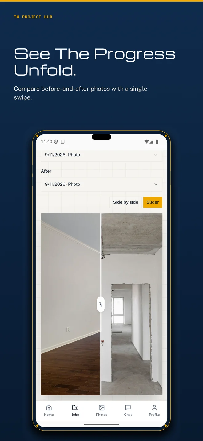 See the progress unfold. Compare before-and-after photos with a single swipe.